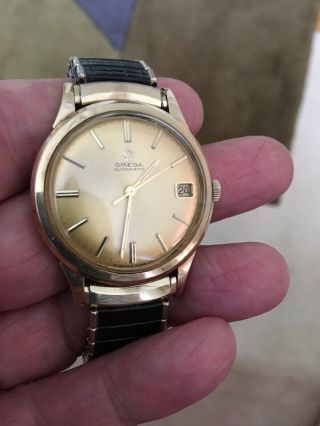 Vintage Omega Automatic 17 Jewels 10k G.  F.  Mens Watch Gold Dial.