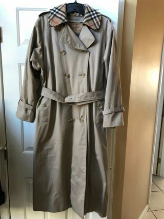 Vintage Burberry Nova Check Trench Coat Removable Lining And Collar Sz 12 X Long