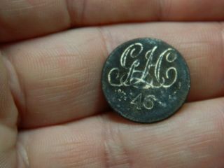 Post Medieval Bronze Numbered Button 46 Militia / Volunteers Detecting Detector