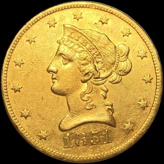 1851 - O Breene Eagle Bu $10 Coronet Gold,  Nicely Uncirculated Error Rare
