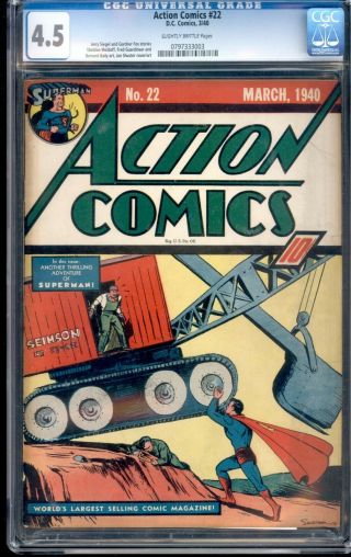 Action Comics 22 Cgc 4.  5 Vg,  Dc 1940 Golden Age Superman Vintage Rare