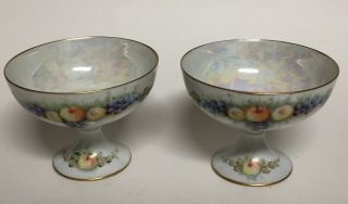 Set Of 2 O & E.  G.  Royal Austria Small Pearlescent Footed Compote W/ Fruit 1918