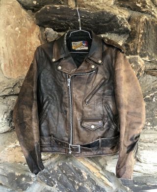 Vintage Schott Perfecto Brown Distressed Leather Jacket