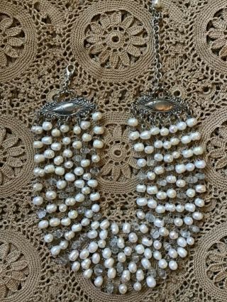 Alana Leigh Vintage Sterling 7 Strand Pearl & Gemstone Necklace