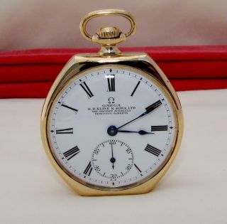 1920 Omega 15 Jewels Pocket Watch Dial In 14k Gold Filled Fancy Case - Runs