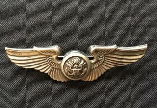 Vintage Wwii Sterling Silver Military Pilots Wings,  Eagle & Shield,  3 " Wide