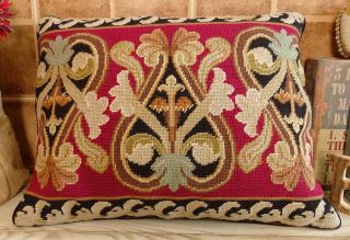 20 " Vintage Handmade Decorative Scroll Needlepoint Pillow Cushion