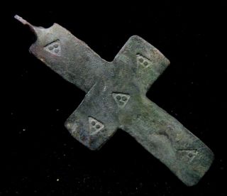 Viking Bronze Cross Pendant With Triangle Decoration 900 - 1000 Ad