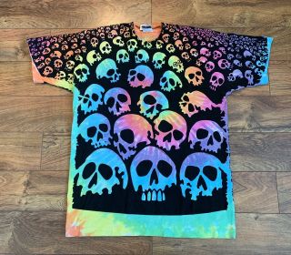 Vintage Skulls Liquid Blue Tie Dye T - Shirt Grateful Dead Images?? Multi Color Xl