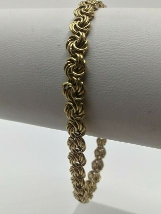 14k Solid Yellow Gold Fancy Circle Link Knot Design Vintage Bracelet 7.  5 " Long
