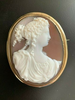 X - Tra Fine Large Antique Shell Cameo Brooch Goddess Flora