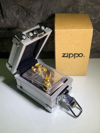 3d Golden Chain Link Zippo - With Flight Case - Ltd Edition - Very Rare - 1998