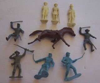 Vintage 8 Civil War Playset Toy Figures & 1 Horse,  Lincoln Grant Lee 1960s Ex