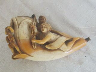 Rare Antique Meerschaum Pipe Nude Figure With Pan Large