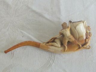 RARE Antique Meerschaum Pipe NUDE FIGURE WITH PAN LARGE 8