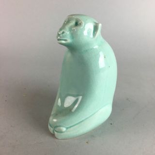 Japanese Ceramic Monkey Statue Vtg Celadon Pottery Green Monkey Okimono Bd476