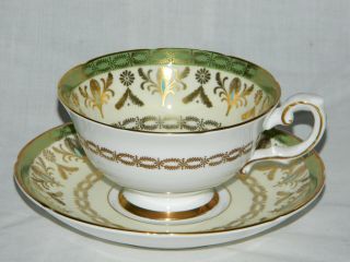 Royal Grafton Fine Bone China Teacup & Saucer Green With Gold Trim