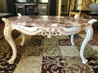 Coffee Table - Pink Marble Top/vintage White