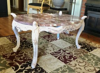 Coffee Table - Pink Marble Top/Vintage White 2