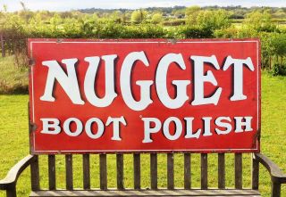 Nugget Boot Polish - Large Vintage 1920s Enamel Advertising Sign - Interior Design