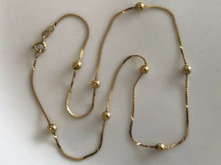 Fine Vintage 14k Gold 4mm Round Beads Necklace Made In Italy 17.  5 " Long 5 Grams
