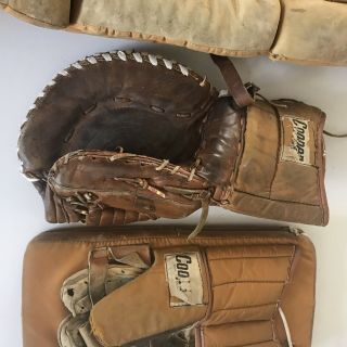 VINTAGE COOPER LEATHER Horsehide HOCKEY GOALIE Leg PADS & Gloves blocker 7