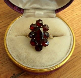 Vintage Jewellery 8ct Gold Rose Cut Garnet 6 Carat Cluster Ring