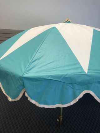 Vintage 8 ' VINYL UMBRELLA mid century aluminum blue patio table Troy Sunshade 50 2