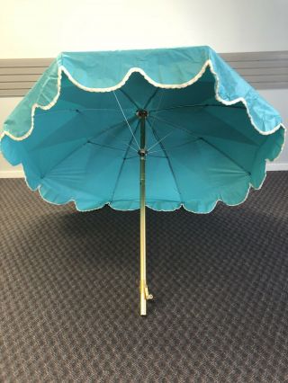 Vintage 8 ' VINYL UMBRELLA mid century aluminum blue patio table Troy Sunshade 50 7