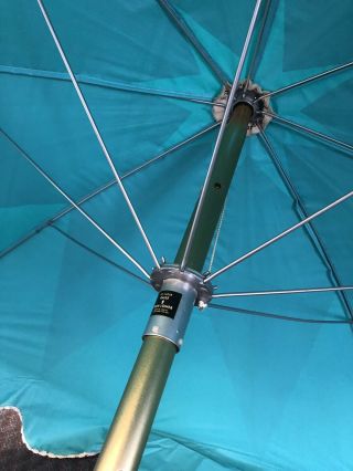 Vintage 8 ' VINYL UMBRELLA mid century aluminum blue patio table Troy Sunshade 50 8