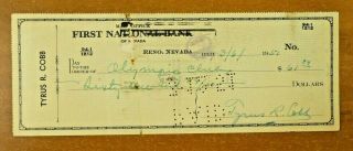 Very Rare Ty Cobb Hand Signed Personal Check Bold Signature