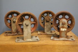 Vintage Hamilton Caster Wheels Cast Iron Industrial Cart Coffee Table Casters 7