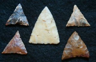 5 quality Sahara Neolithic triangular tools,  color 3