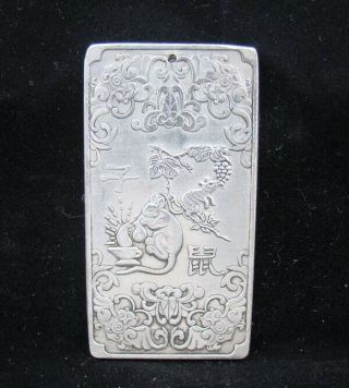 Collectable Handmade Carved Statue Tibet Silver Amulet Pendant Zodiac Rat