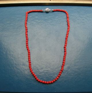 Spectacular Vintage Red Coral Bead Necklace Italy Ball 5mm