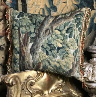18th Century Flemish Verdure Tapestry Aubusson Pillow