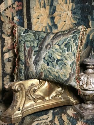 18th Century Flemish Verdure Tapestry Aubusson Pillow 2