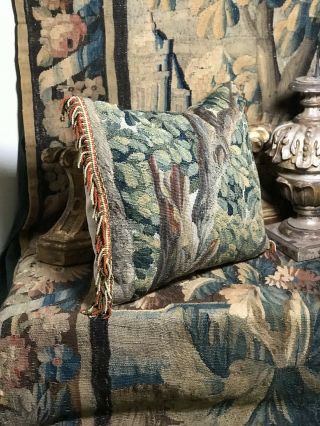 18th Century Flemish Verdure Tapestry Aubusson Pillow 3