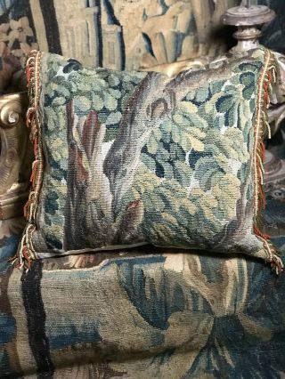 18th Century Flemish Verdure Tapestry Aubusson Pillow 4
