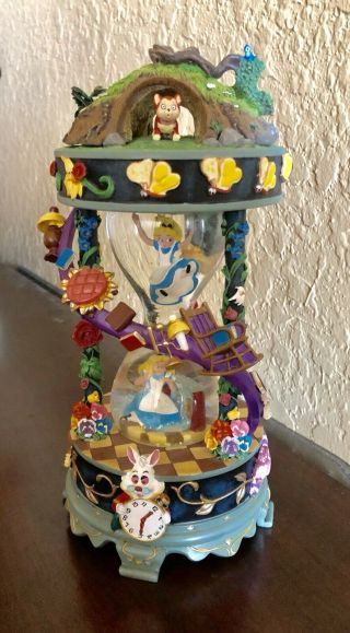 Rare Disney Alice In Wonderland Hourglass Snowglobe Music Box