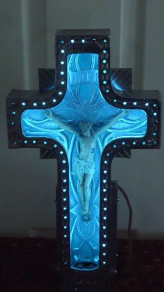 Rare Vintage 30’s Neon Jesus Crucifix Funeral Cross Sign Church Art Deco