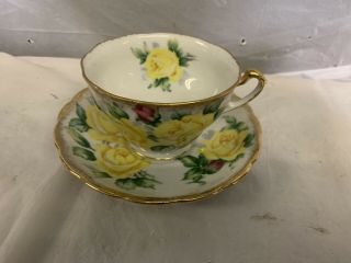 Vintage English Crown China Tea Cup And Saucer - Yellow Rose