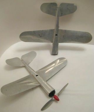 2 Matching Antique Metal Toy Airplanes 10 " Wingspan Toy Parts 1930s