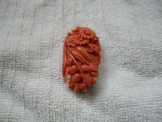 Vintage Red Coral Carved Brooch 18k 2