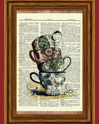 Vintage Teacups Dictionary Art Print Picture Poster Alice In Wonderland Tea Cup