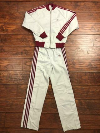 Vintage 70s 80s Adidas Tre Foil 3 Stripe Track Suit Size S Usa Maroon Gray