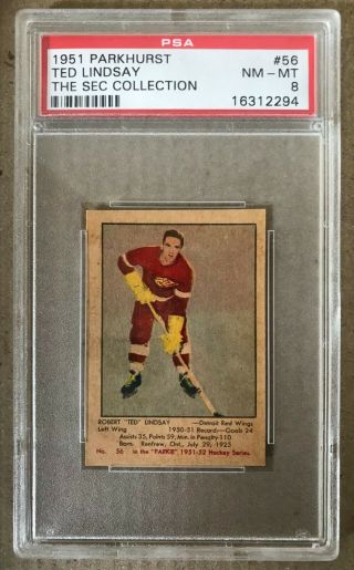 Psa 8 Nm - Mt 1951 - 52 Parkhurst Ted Lindsay (hof) Rookie Hockey Card Rare