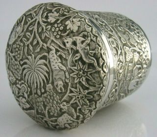 Stunning Indian Solid Silver Tea Caddy Canister Box C1900 Antique Tigers