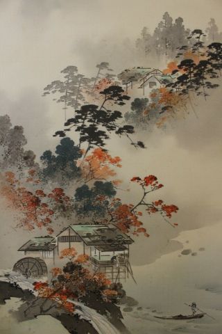 H03k8 Autumn Mountain River Scenery Japanese Hanging Scroll