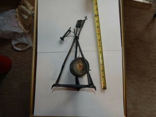 Rare Antique Spelter Musket/Drum/Bugle Spelter Clock Unk.  if it runs.  French? 4